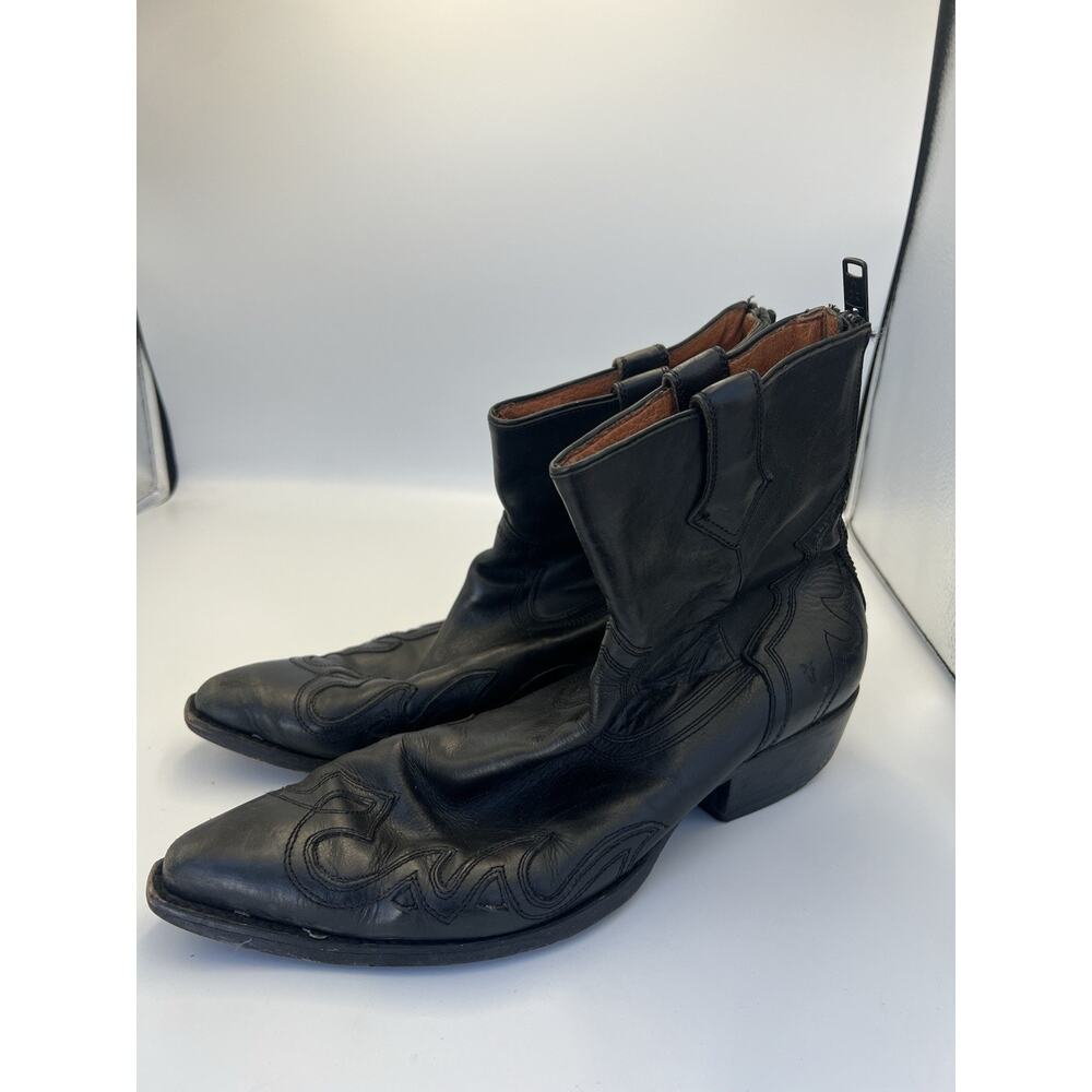Frye Lou Overlay Exotic Leather 87592 Mens Black Cowboy Western Boots Size 11 - Picture 2 of 7